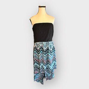 Women’s Ardene XL Black Strapless Hi Low Geometric Print Dress